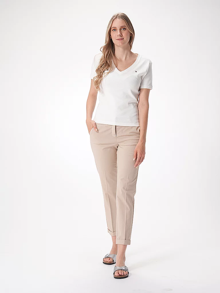 Tommy Hilfiger T-shirt à Manches Courtes Et Col En V Slim Cody Nos Ecru M Femme 8
